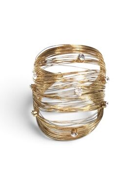 Gold Tone Wire Cuff Bracelet with Rhinestones